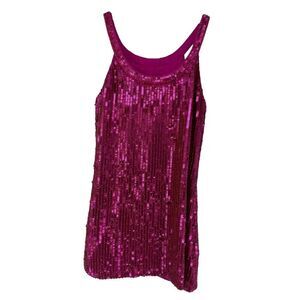 Trina Turk Sequin Tunic Pink XS Sleeveless Silk Scoop Neck Formal Flirty Fucshia